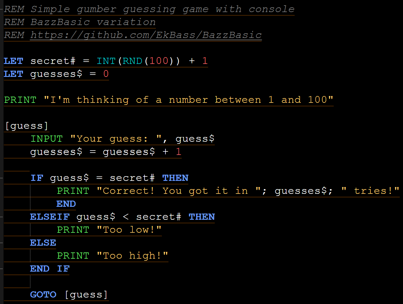 BazzBasic example: Guess.bas